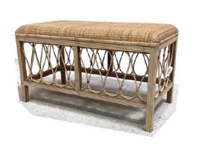 Light Brown and Natural Woven Top Rattan Bench