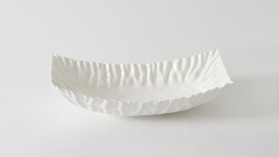 9" x 20" White Ripple Rectangle Ceramic Bowl by Pampa Bay