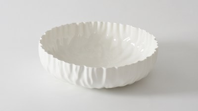 16" Round White Ripple Ceramic Bowl by Pampa Bay