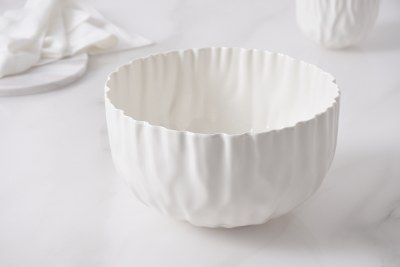 9" Round White Ripple Ceramic Bowl by Pampa Bay