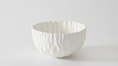 10" Round White Ripple Ceramic Bowl by Pampa Bay