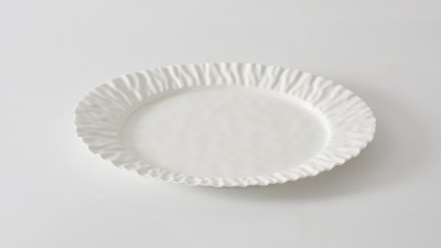 19" Oval White Ripple Ceramic Platter by Pampa Bay