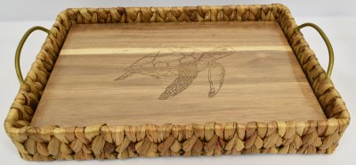 14" x 20" Wicker Tray With a Sea Turtle Serving Board
