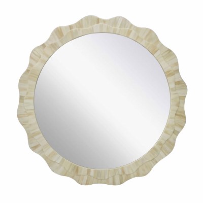 35" Round Natural Wavy Bone Mirror