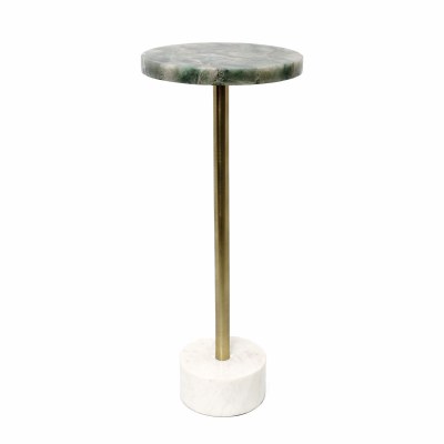 10" Round Green and White Stone End Table