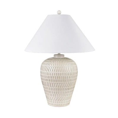 30" Distressed White Textured Table Lamp