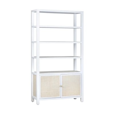 78" White and Natural Two Door Four Shelf Unit