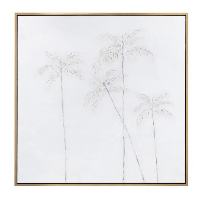 52" Sq White Palm Trees Framed Tropical Canvas