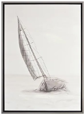 31" x 23" One Gray Sailboats Framed Coastal Canvas