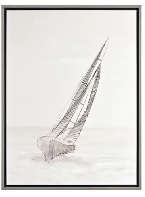 31" x 23" Two Gray Sailboats Framed Coastal Canvas