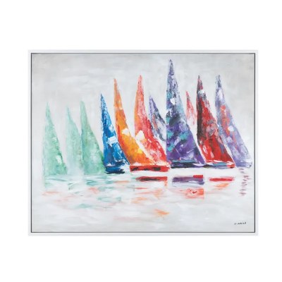 41" x 51" Multicolor Sailboats Framed Coastal Canvas