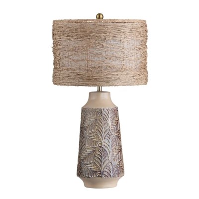 30" Beige and Brown Leaf Table Lamp With a Wicker Shade