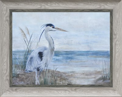 38" x 48" Blue Heron on the Beach 2 Coastal Gel Framed Print