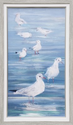 46" x 26" Seagulls on the Beach 2 Coastal Gel Framed Print