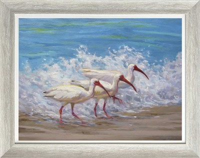 36" x 48" Three Ibis on the Beach Coastal Gel Framed Print