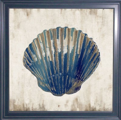32" Sq Dark Blue Scallop Shell Coastal Gel Framed Print