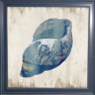 32" Sq Dark Blue Turbo Shell Coastal Gel Textured Print in a Dark Blue Frame