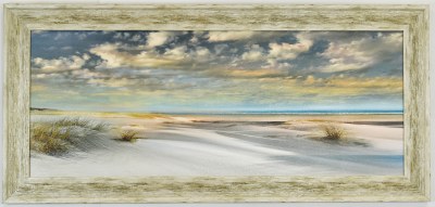 22" x 46" Sun Spot Shining on the Beach Gel Textured Coastal Print in a Graywash Frame