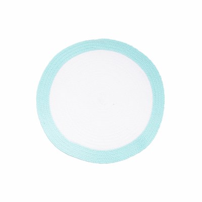 15" Round Aqua Rim and White Braid Placemat