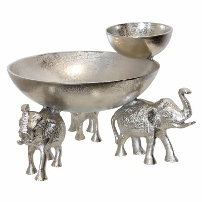 17" Silver Metal Elephant Chip and Dip Dish
