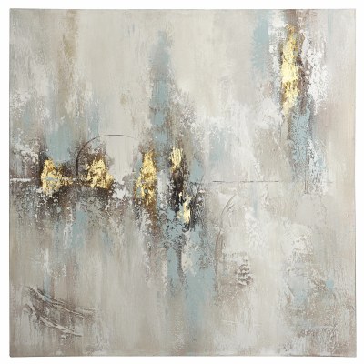 39" Sq Gold and Gray Abstract 1 Wrapped Canvas