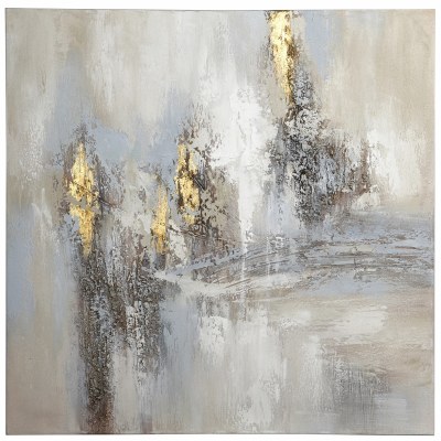 39" Sq Gold and Gray Abstract 2 Wrapped Canvas