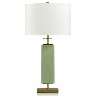 30" Green Ceramic Distressed Bronze Base Table Lamp