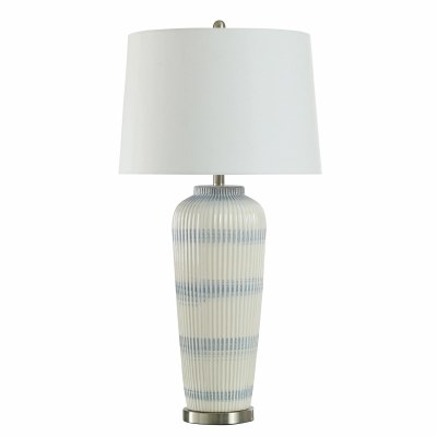 36" Blue and White Stripe Ceramic Table Lamp