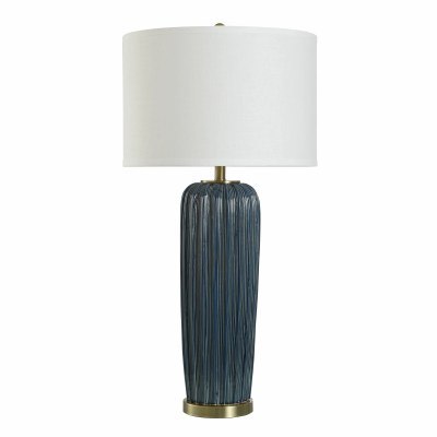 37" Dark Blue Ribbed Ceramic Table Lamp