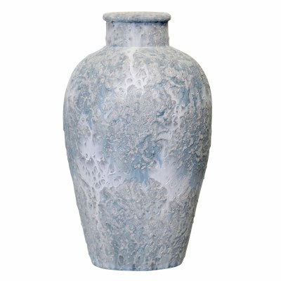16" Light Blue Textured Ceramic Vase