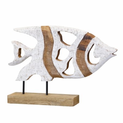 12" Brown and White Wood Angelfish on a Stand Statue