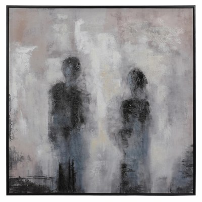 39" Sq Black and White Two Figures Framed Canvas