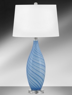 30" Light Blue Swirl Glass Table Lamp