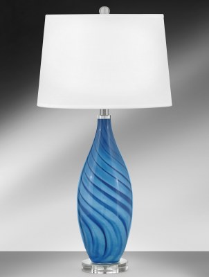 30" Dark Blue Swirl Glass Table Lamp