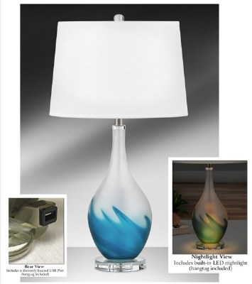 30" Frost White and Blue Wave Glass Table Lamp