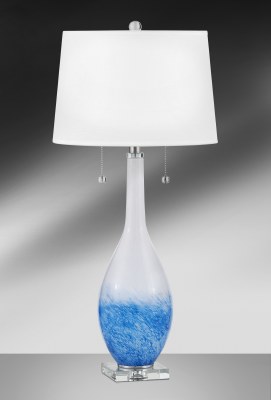 32" Blue and White Double Pull Glass Table Lamp