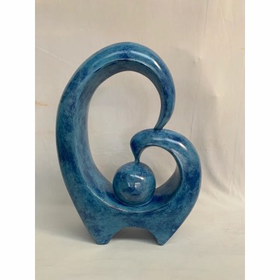 19" Two Toned Blue Ceramic Loop With an Orb Sculpture
