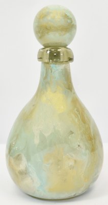 14" Aqua and Gold Glass Bottle With a Topper