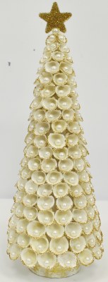 12" White and Gold Pearl and Shell Tree