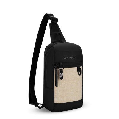 12" x 7" Beige and Black Metro Convertible Anti-Theft Sling Bag