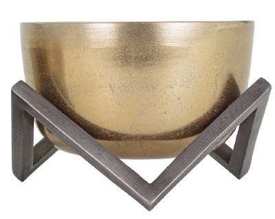 9" Round Gold Bowl on a Gray Stand