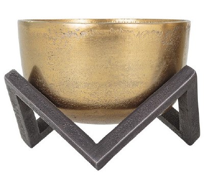 8" Round Gold Bowl on a Gray Stand