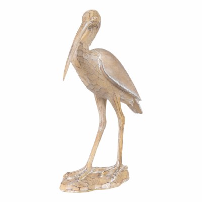 16" Beige and Silver Polyresin Standing Ibis