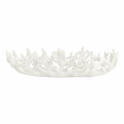 22" White Faux Coral Polyresin Oval Bowl