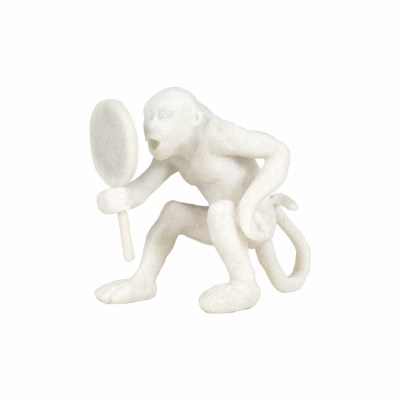 8" White Polyresin Monkey Holding a Mirror