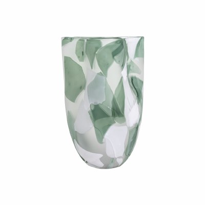 11" Green and White Glass Vase