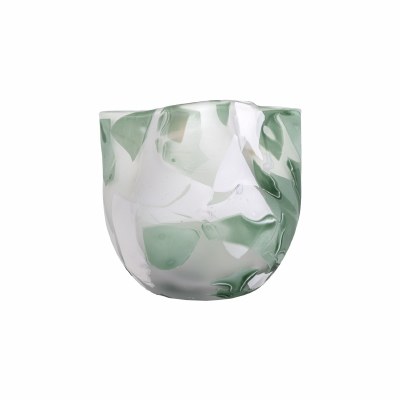 8" Green and White Glass Vase