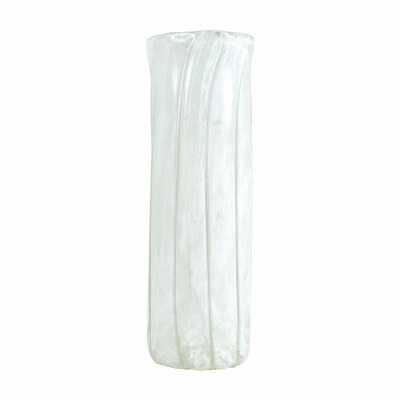 16" White Lines Glass Vase
