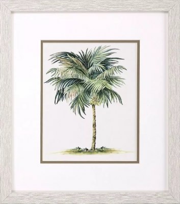 16" x 14" Tall Palm Tree Framed Tropical Print Under Glass