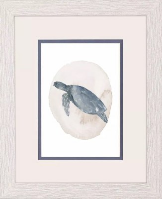 11" x 9" Blue Sea Turtle Framed Coastal Print Under Glass